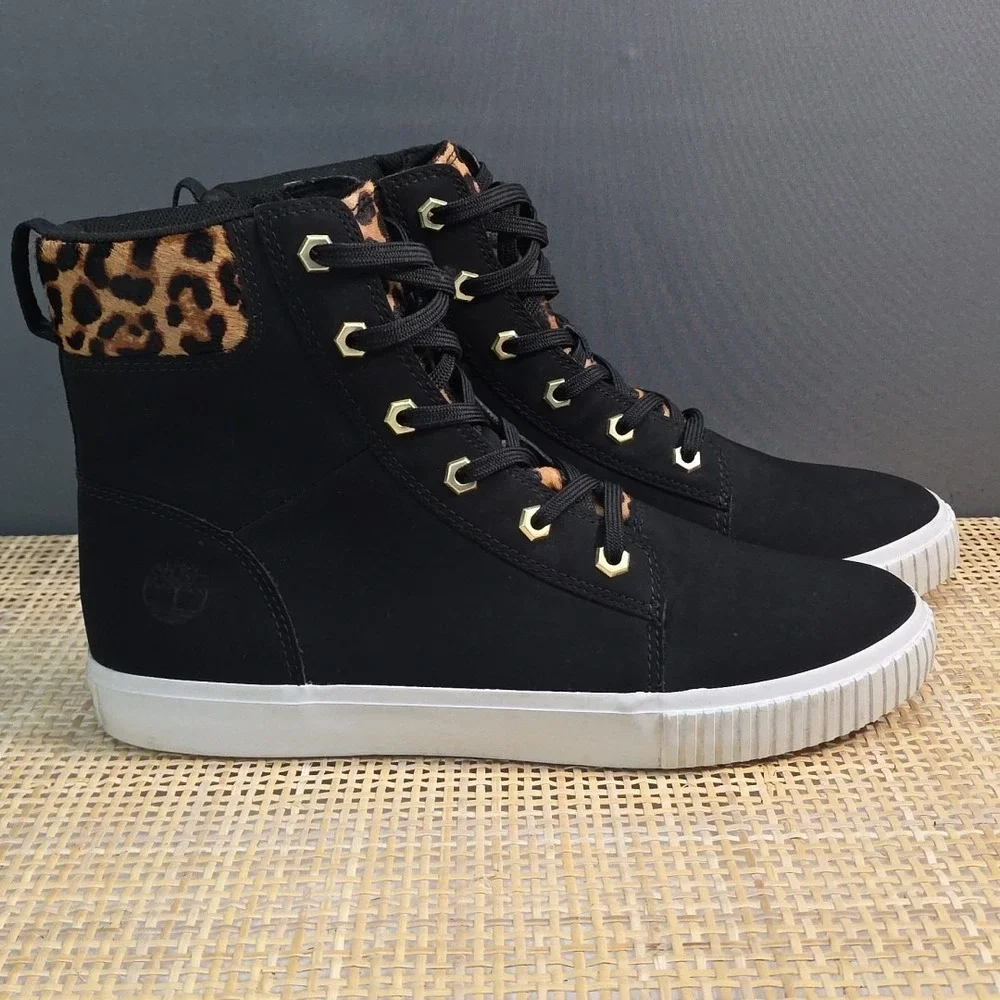 Timberland Shoes Womens 10 Skyla Bay 6-inch Leopard Print Collar Sneakers‎ Black